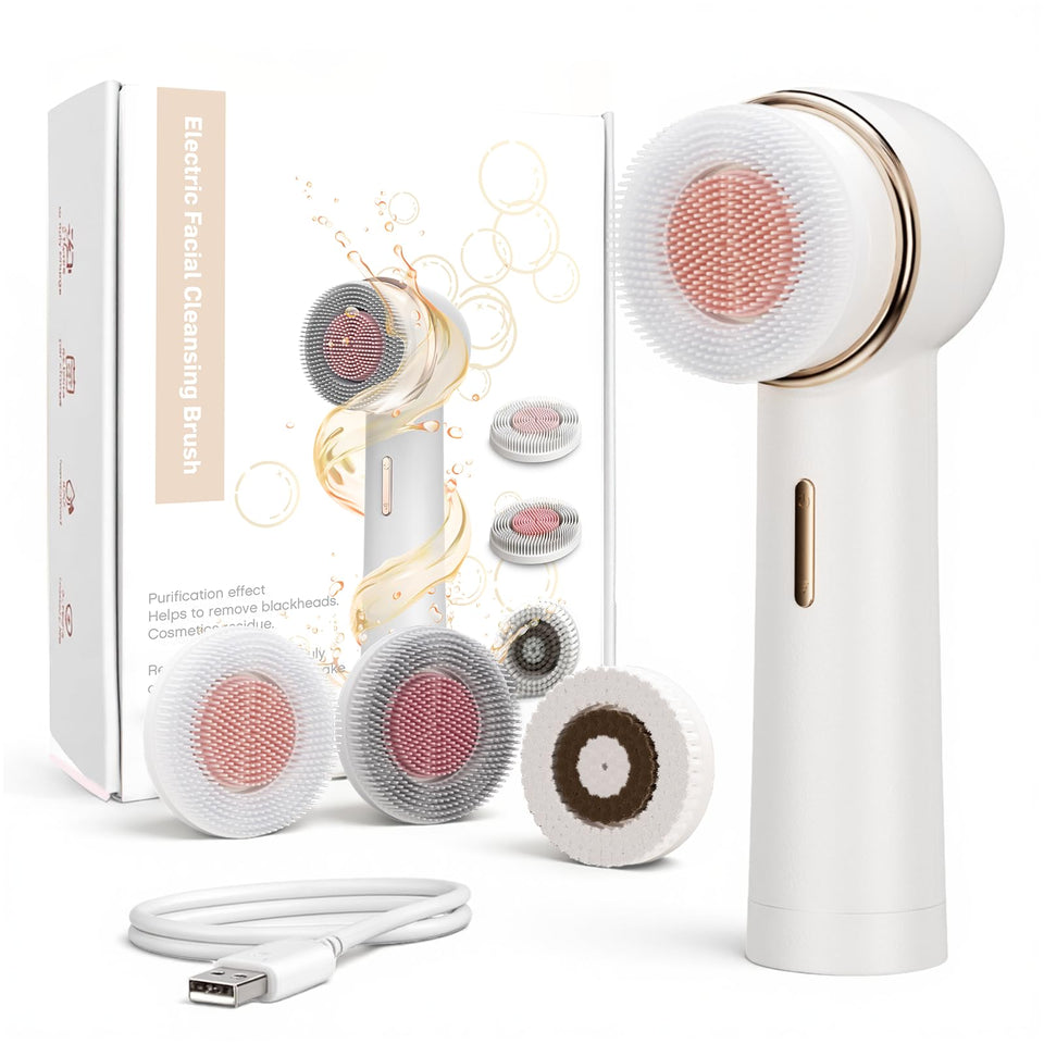 AFEIOFT electric facial cleansing brush front view showing dual rotating heads for a refreshing cleanse.