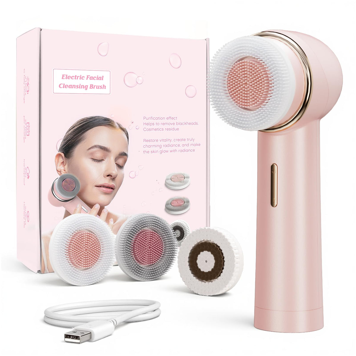 AFEIOFT electric facial cleansing brush in pink for gentle daily cleansing.