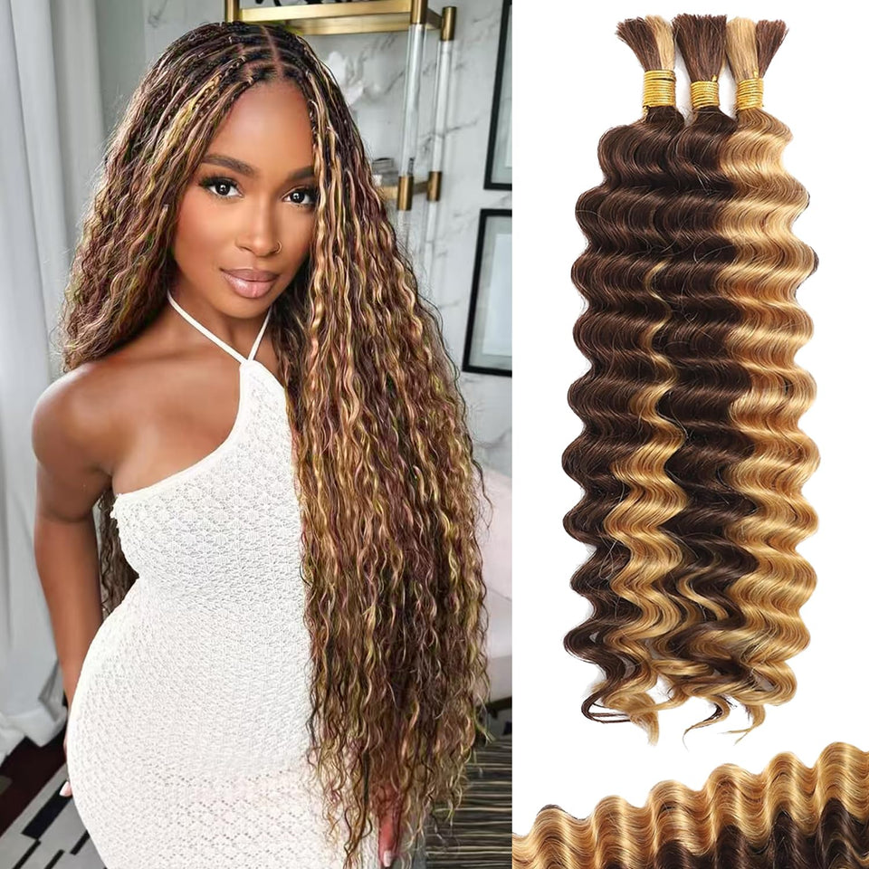 Afihond deep wave bulk hair, 18-inch length, ideal for voluminous boho braids.