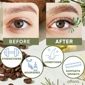 Aflora Castor Oil No Drip Serum for brows with neat grooming and moisture.