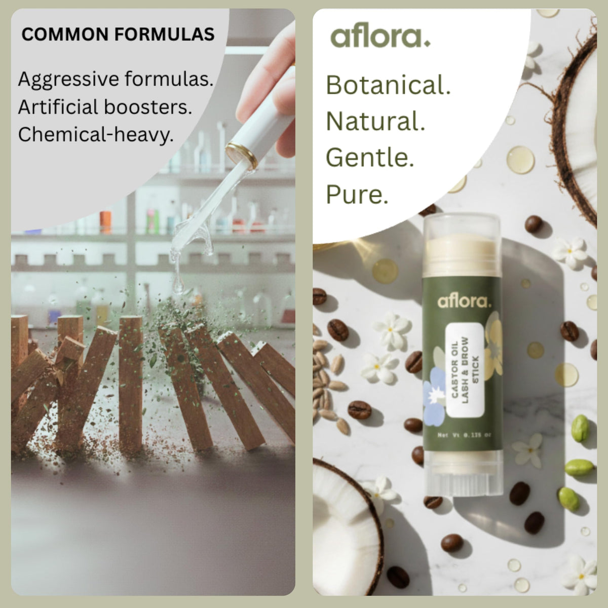 Aflora Balm Stick on brows provides natural grooming with light hold.