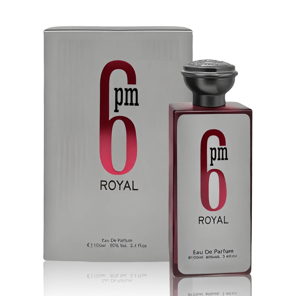 AFLUXE 6PM Royal bottle close-up showing premium notes for daily confidence.