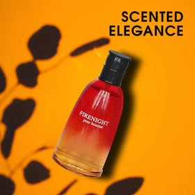 AFLUXE FireNight Pour Homme bottle close-up highlights masculine design and longevity.