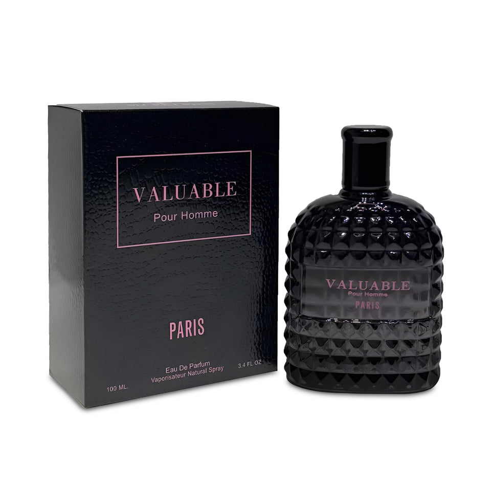 AFLUXE Valuable Paris bottle showing a premium woody fragrance for evenings.