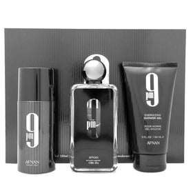Afnan 9 PM gift set packaging conveys premium gifting appeal.