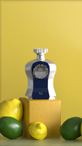Afnan Highness Blue glass texture close-up, smooth finish.