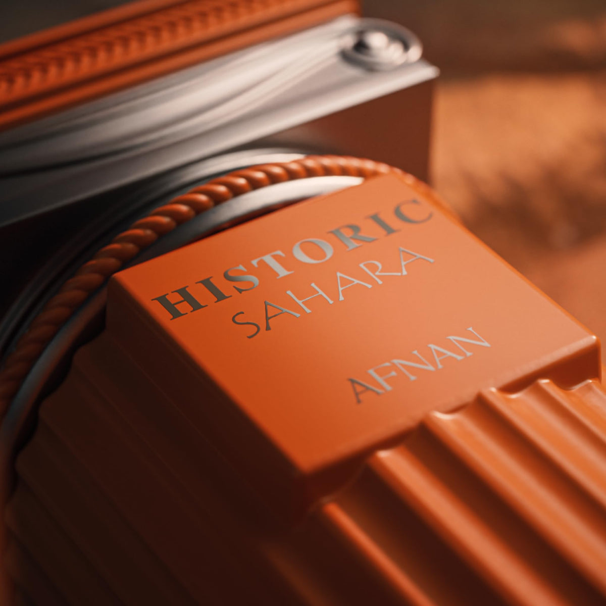Afnan Historic Sahara bottle angle, sleek silhouette for a refined look.