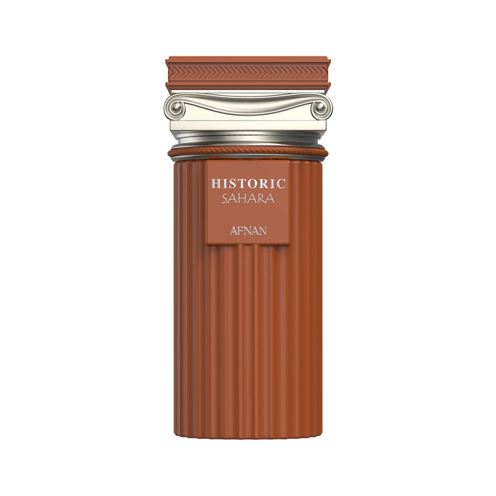 Afnan Historic Sahara bottle closeup, premium design and lasting impression.