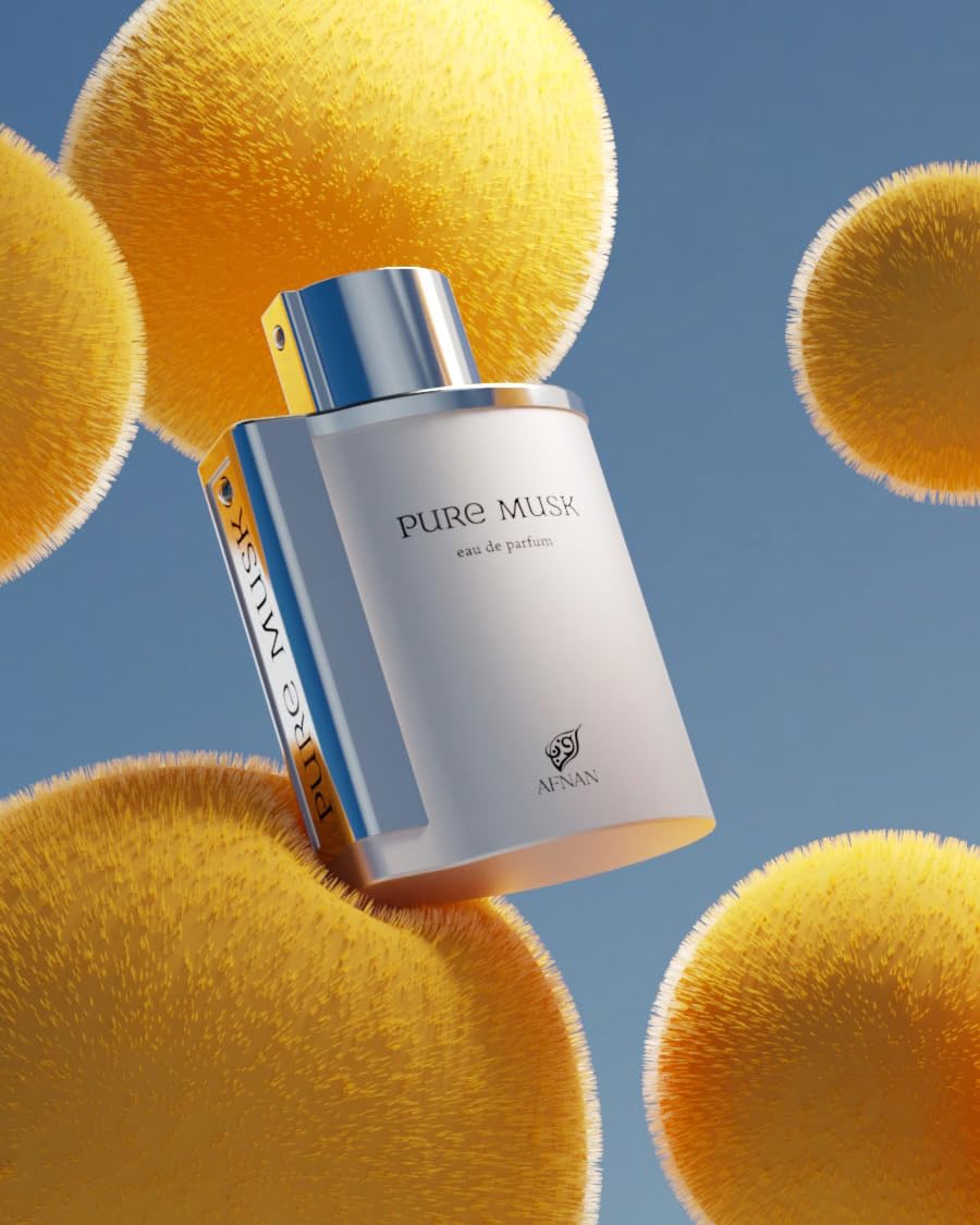 Afnan Pure Musk unisex bottle side highlights a soft, everyday musk profile.