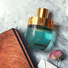 Afnan Rare EDP display emphasizes ylang-ylang for a luminous opening
