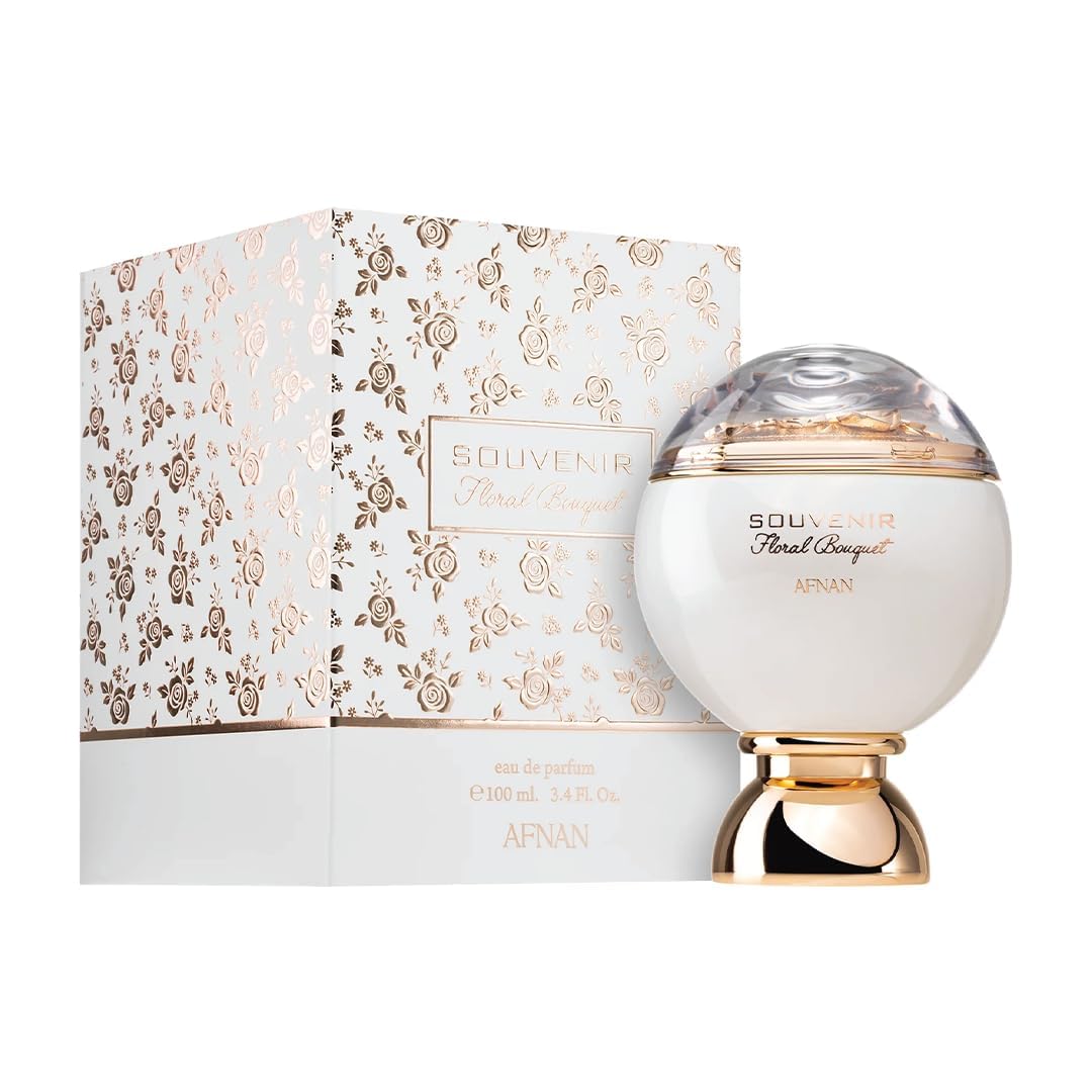 Afnan Souvenir Floral Bouquet base notes shot showing musk and amber for lasting warmth.