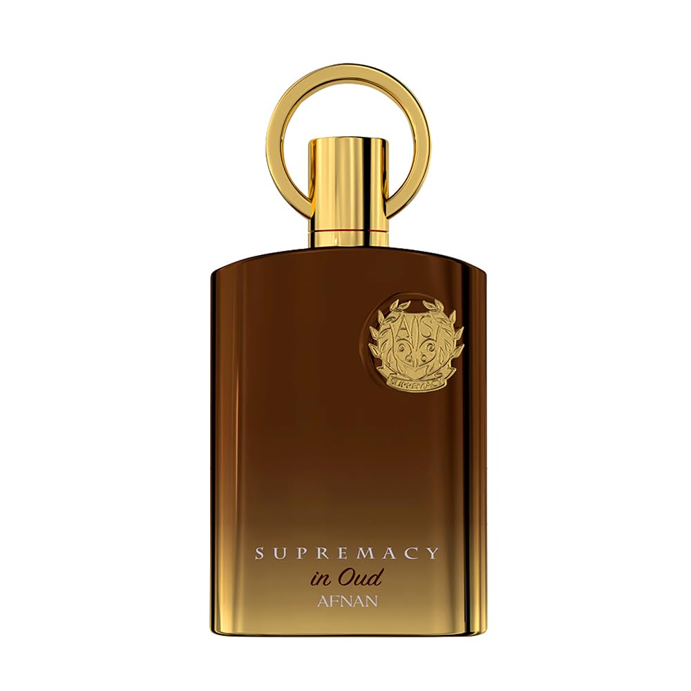 Afnan Supremacy in Oud bottle closeup highlighting premium glass and gold accents for a luxurious moment