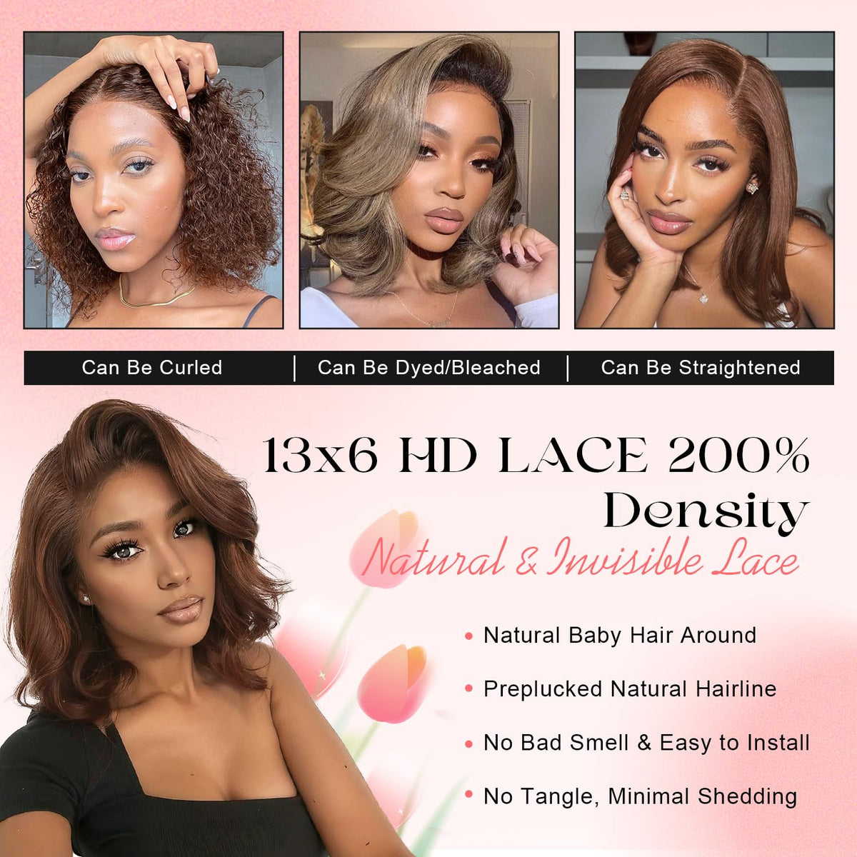 Afribye brown wig pre plucked lace front highlights natural parting and easy styling