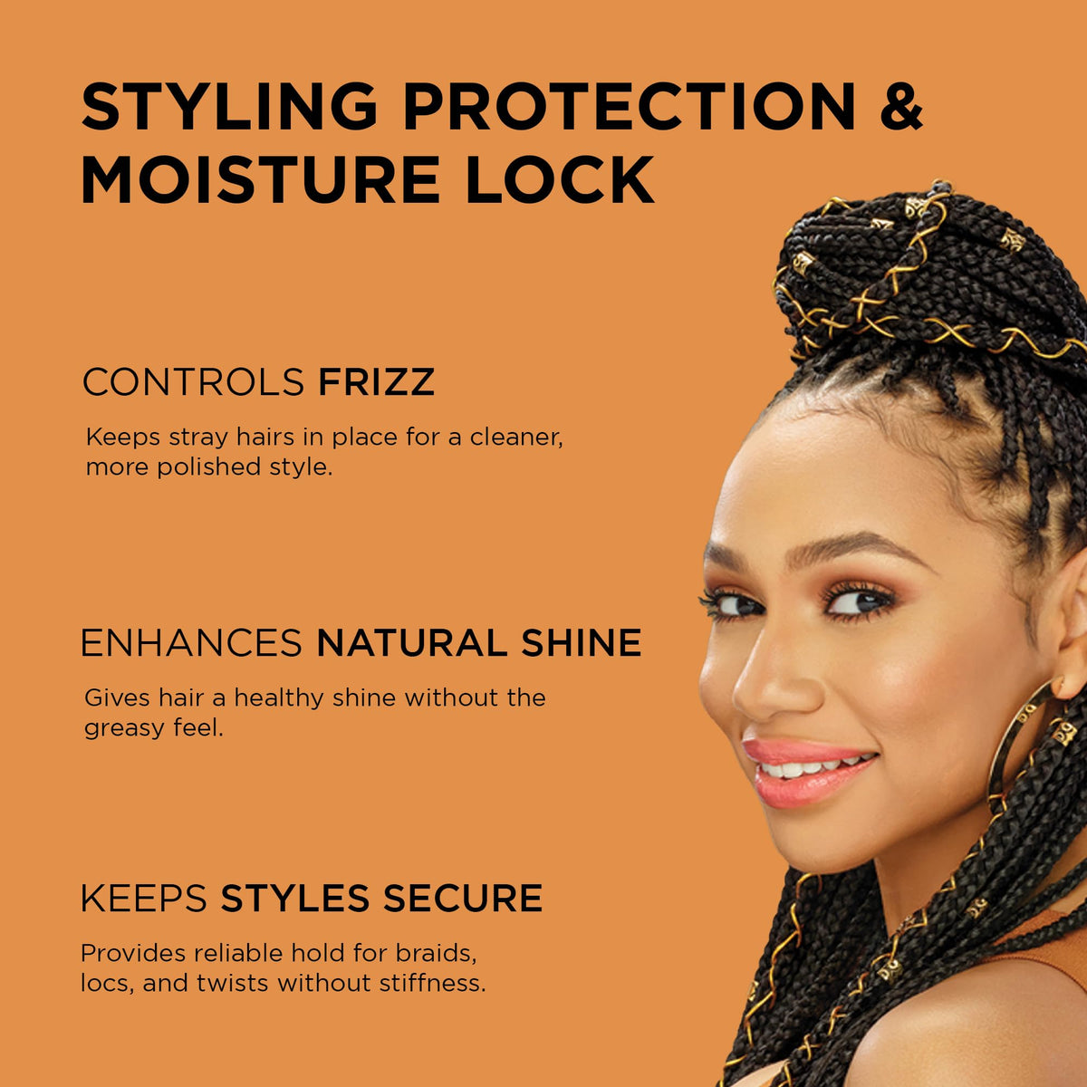 Application close-up applying African Pride gel to smooth frizz and add shine