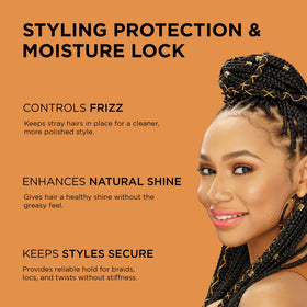 Application close-up applying African Pride gel to smooth frizz and add shine