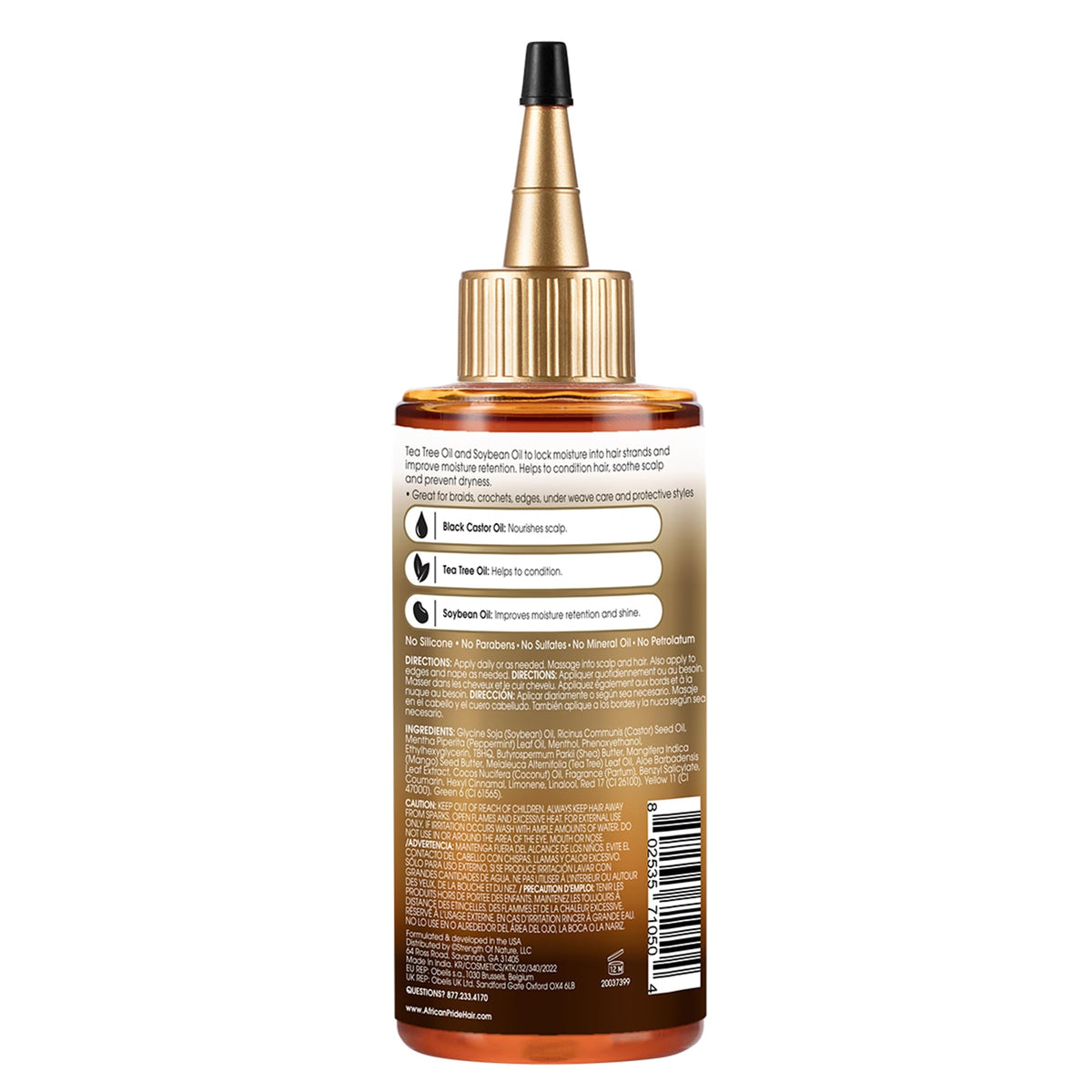 African Pride close-up ingredients label highlights a clean formula