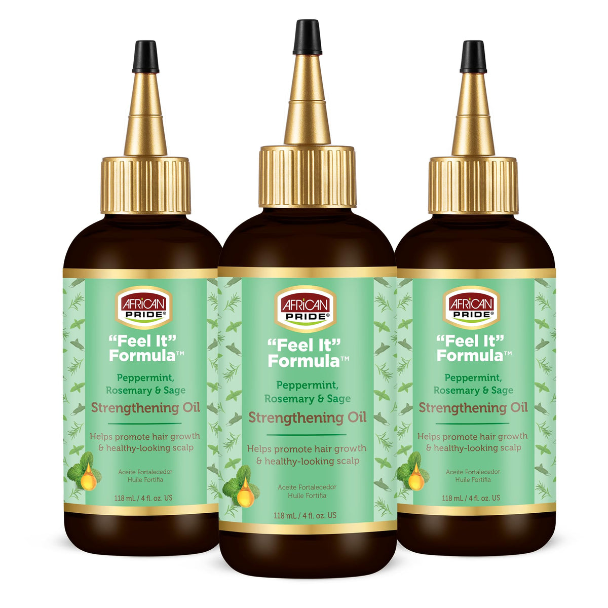African Pride Feel It Formula bottle front view for stronger, moisturized strands