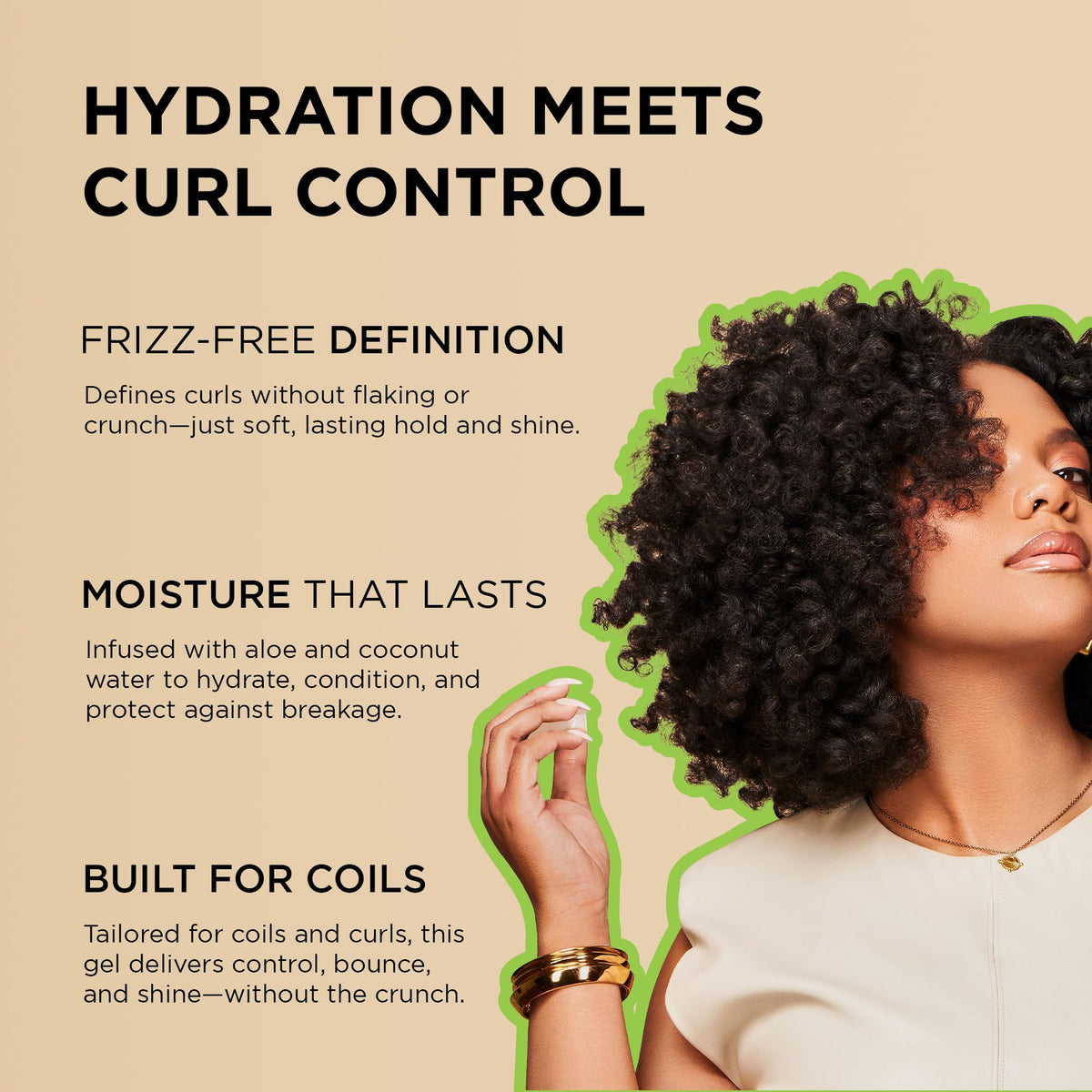 African Pride Moisture Miracle closeup of defined curls and coil definition.