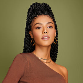 Detangling scene with featherlight formula smoothing hair strands.
