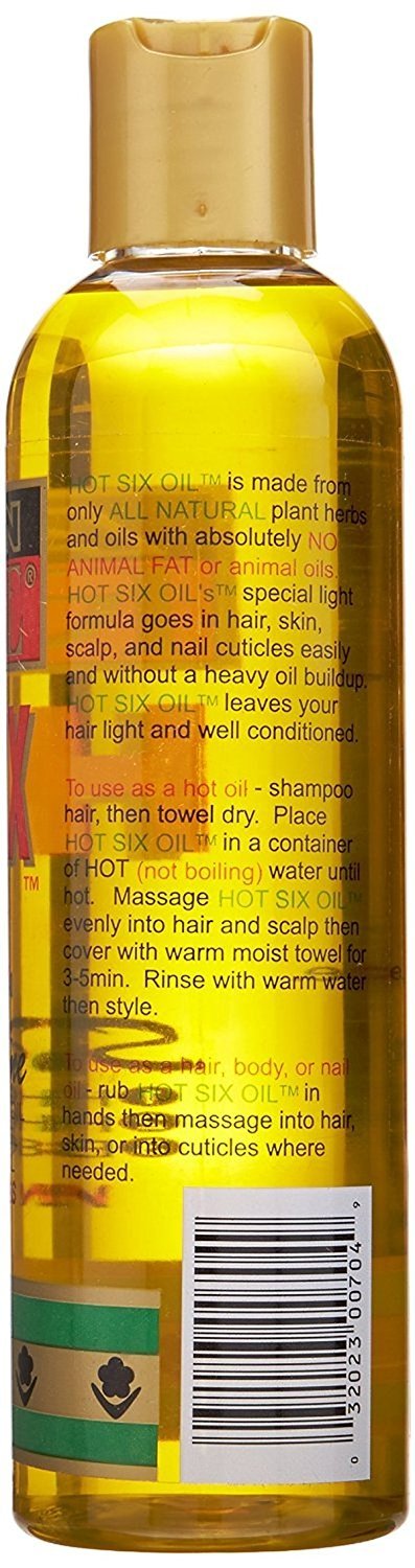 African Royale Hot Six Oil bottle highlighting a six-oil blend for versatile use
