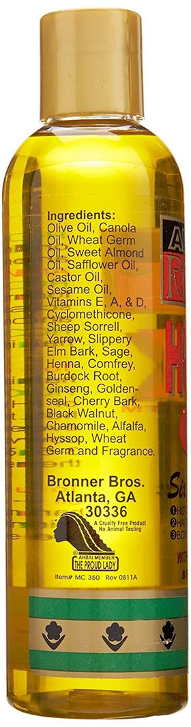 African Royale Hot Six Oil in use for hair and scalp nourishment and bath care