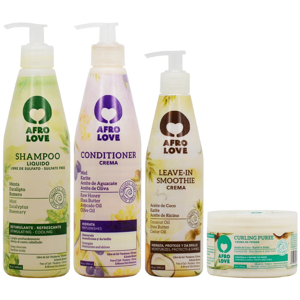 Afro Love Complete Curly Set bottle promotes defined, moisturized curls