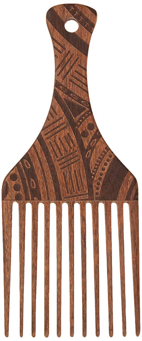 AfroPick design on wood pick enhances personal style during detangling
