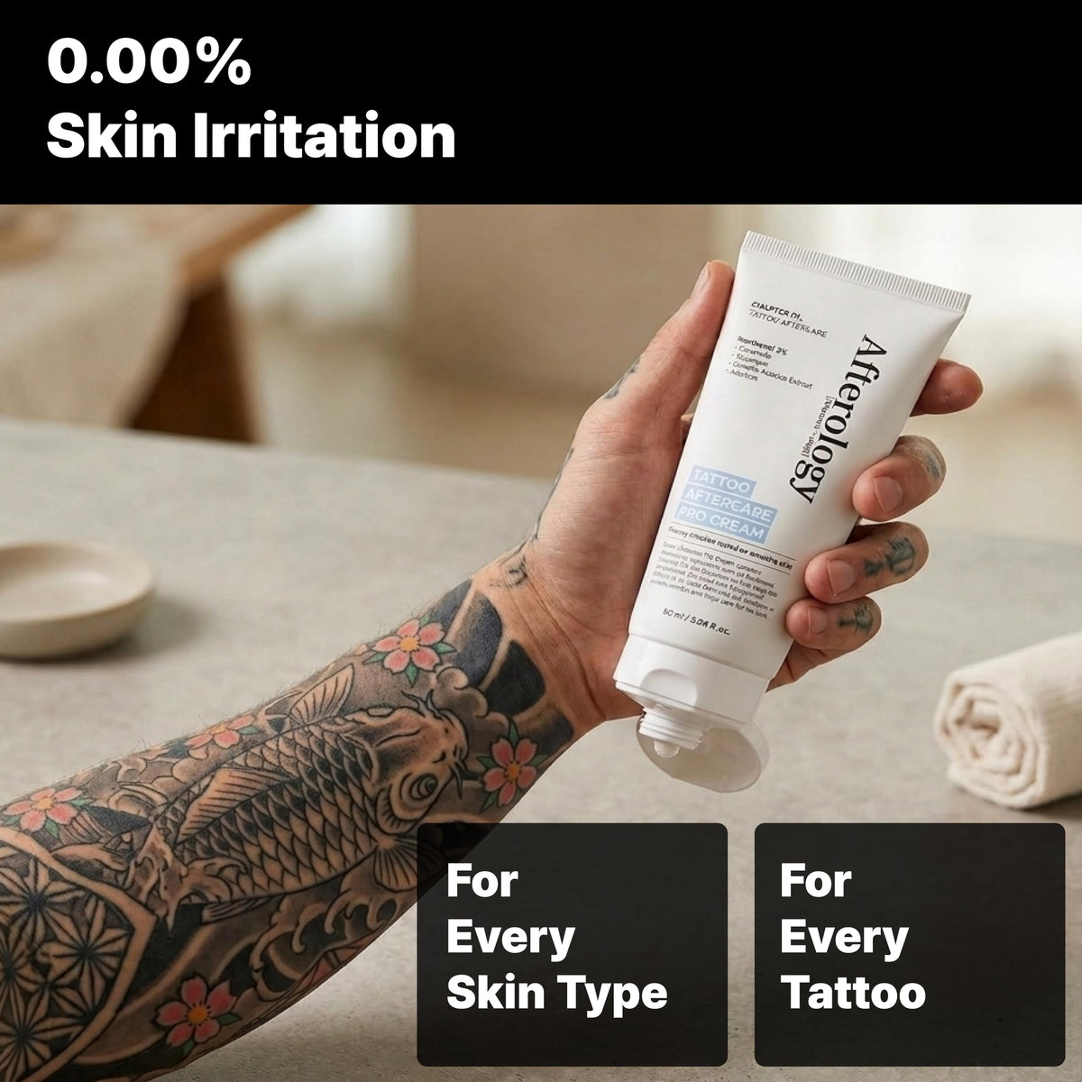 Close-up of applying Afterology lotion on skin for barrier support