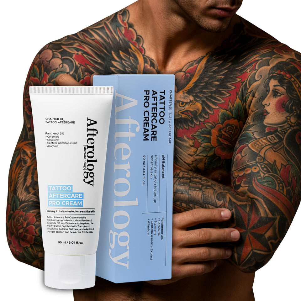 Afterology Tattoo Aftercare Lotion bottle showcasing unscented balm for gentle healing