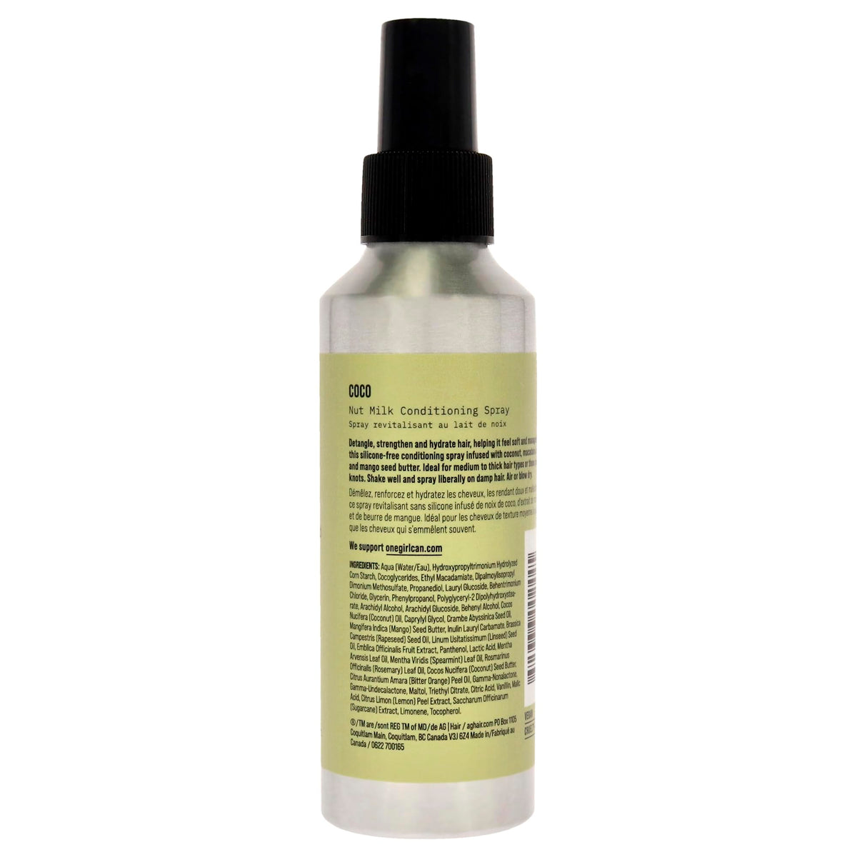 AG Care Coco Nut Milk Conditioning Spray mist enables easy detangling and refreshed curls