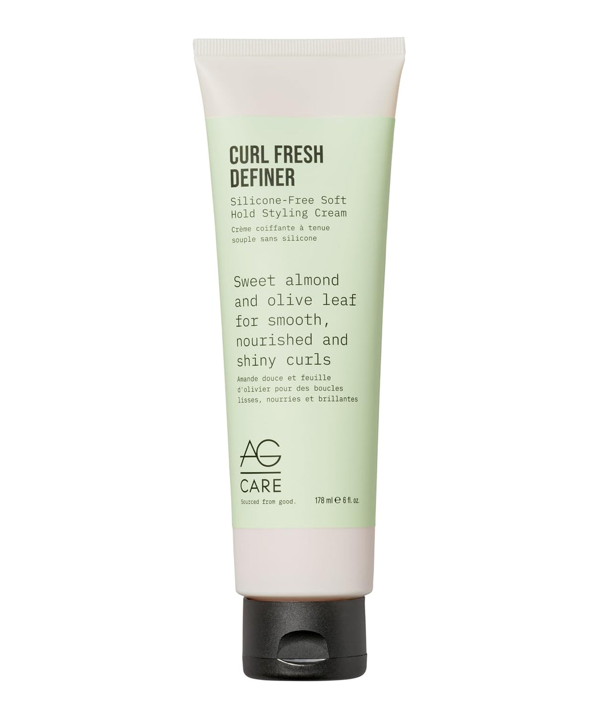 AG Care Curl Fresh Definer bottle pour showing silicone-free hydration for defined curls