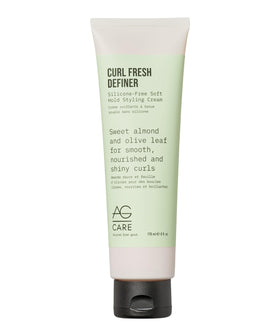 AG Care Curl Fresh Definer bottle pour showing silicone-free hydration for defined curls