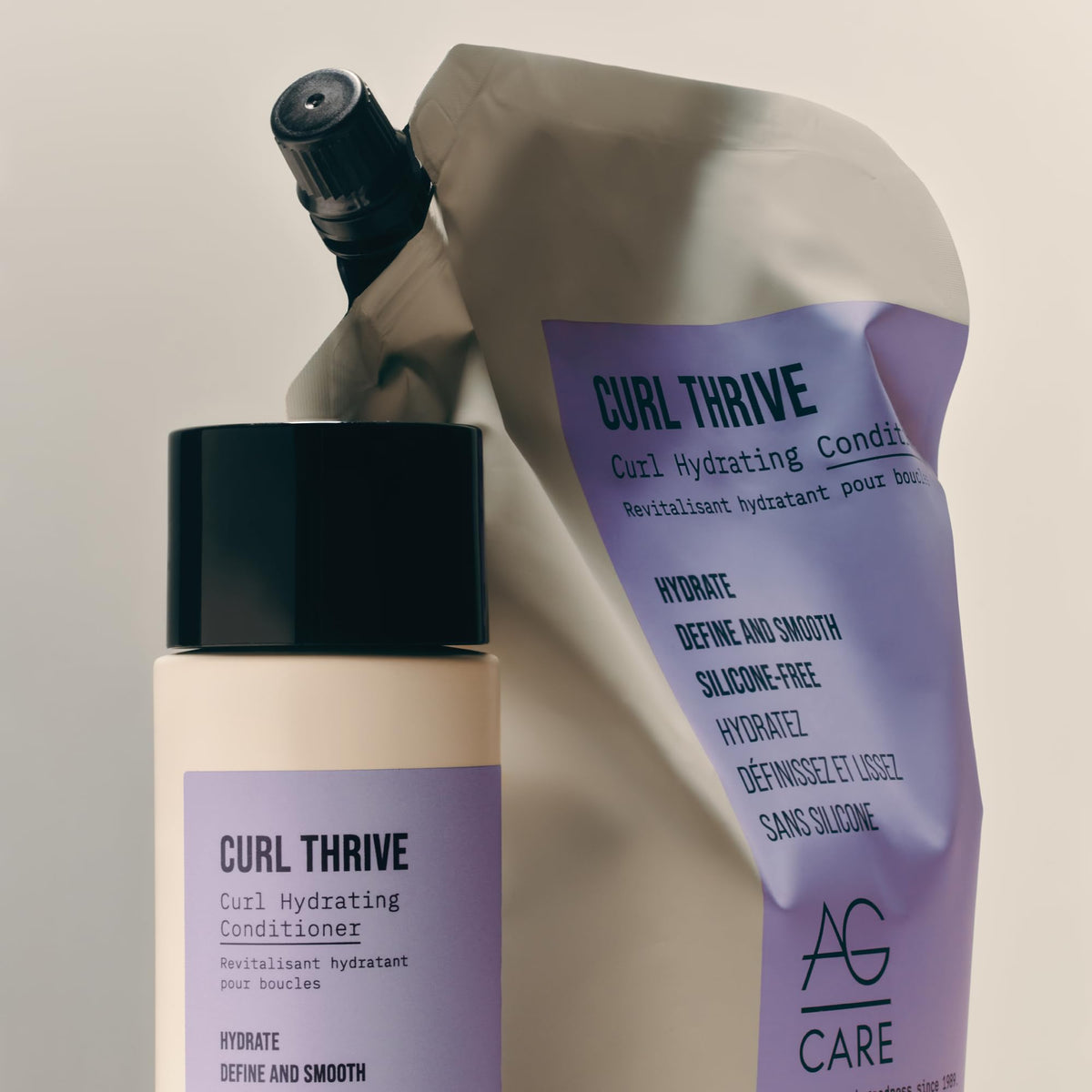 AG Care Curl Thrive packaging highlights vegan and cruelty-free formula.
