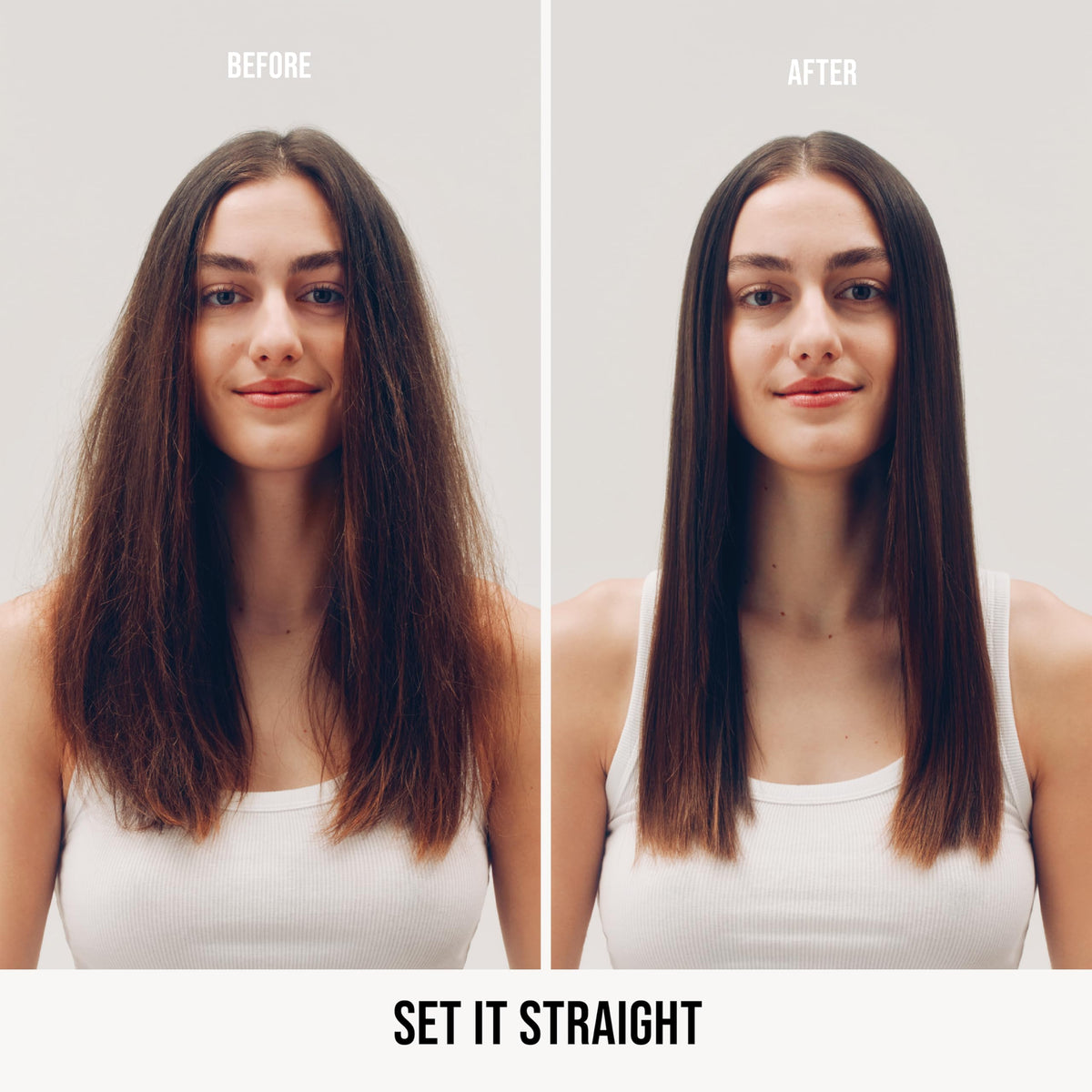 AG Care Set It Straight styled hair during straightening session for lasting, sleek results.
