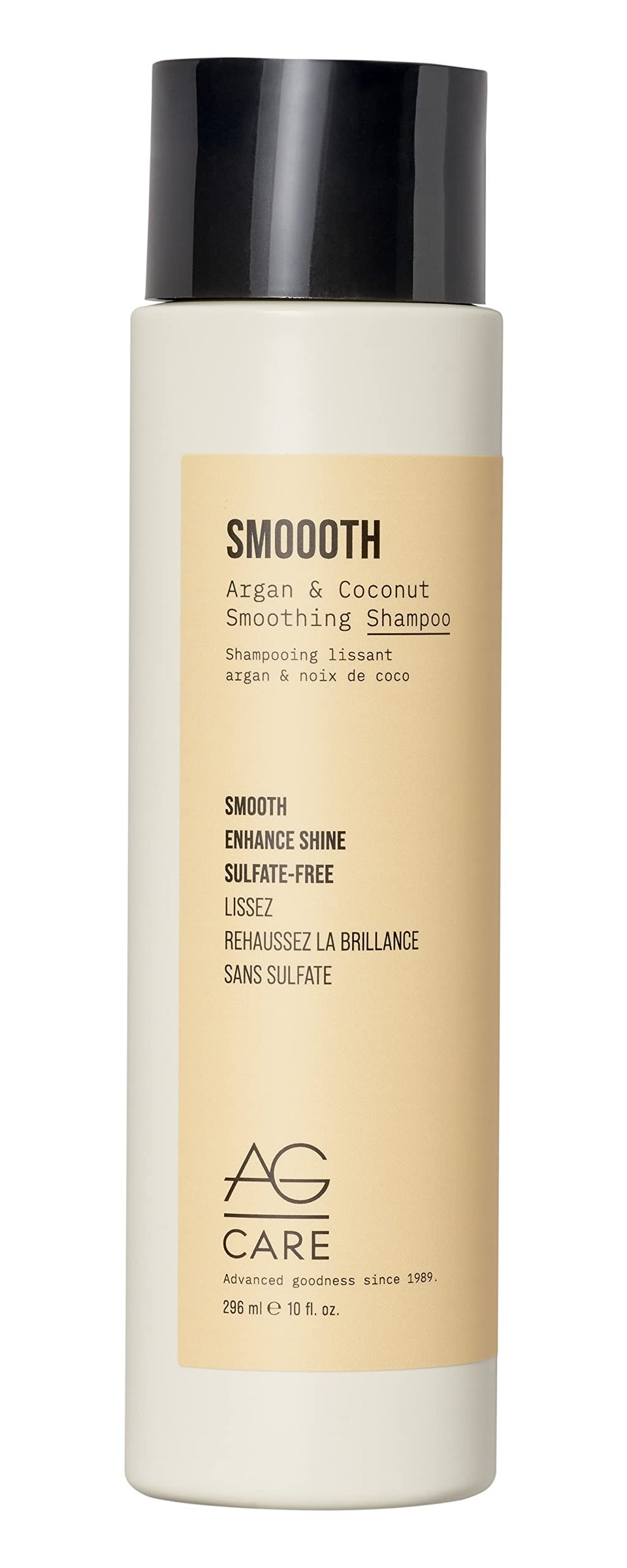 AG Care Smoooth Coconut Smoothing Shampoo bottle front, promoting shine and smoothness