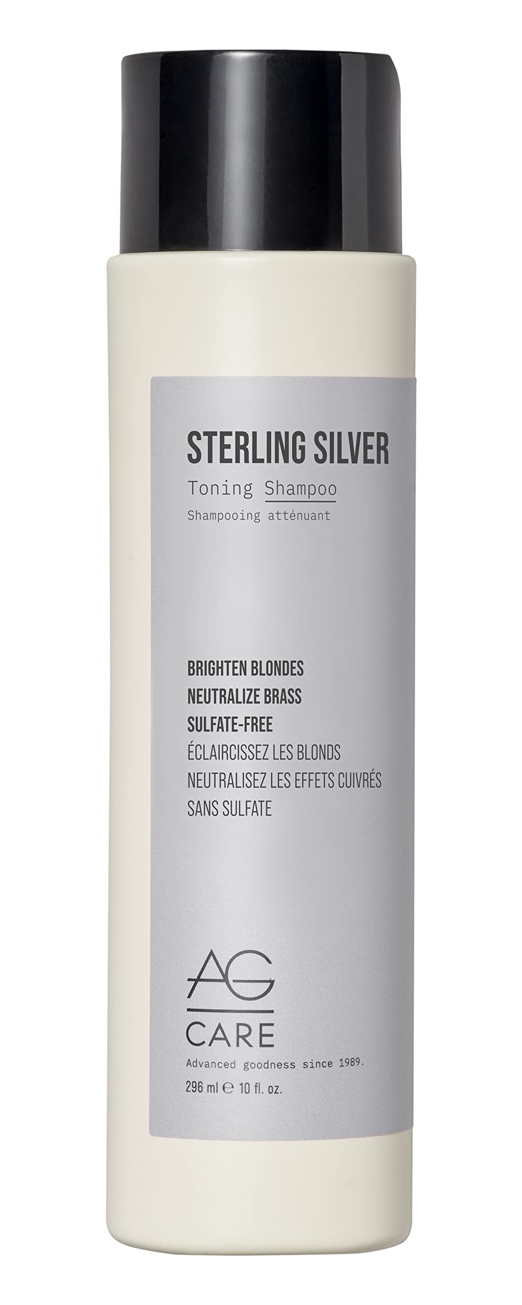 AG Care Sterling Silver Toning Shampoo bottle front view boosts blonde and silver tones