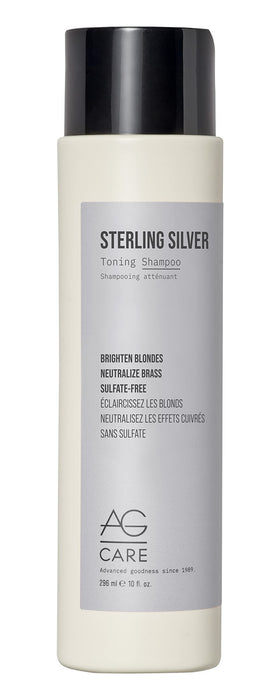 AG Care Sterling Silver Toning Shampoo bottle front view boosts blonde and silver tones