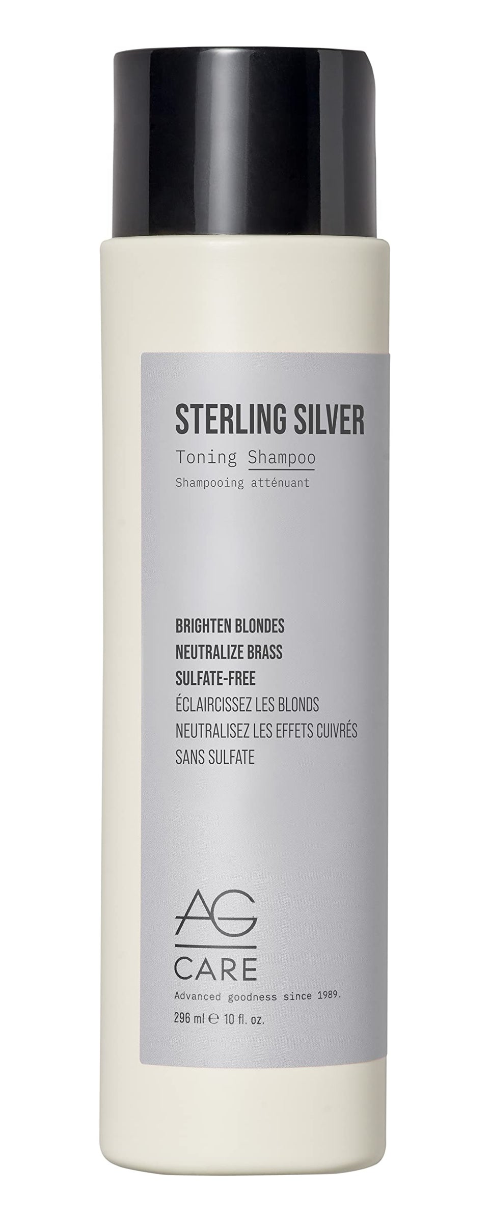 AG Care Sterling Silver Toning Shampoo bottle front view boosts blonde and silver tones