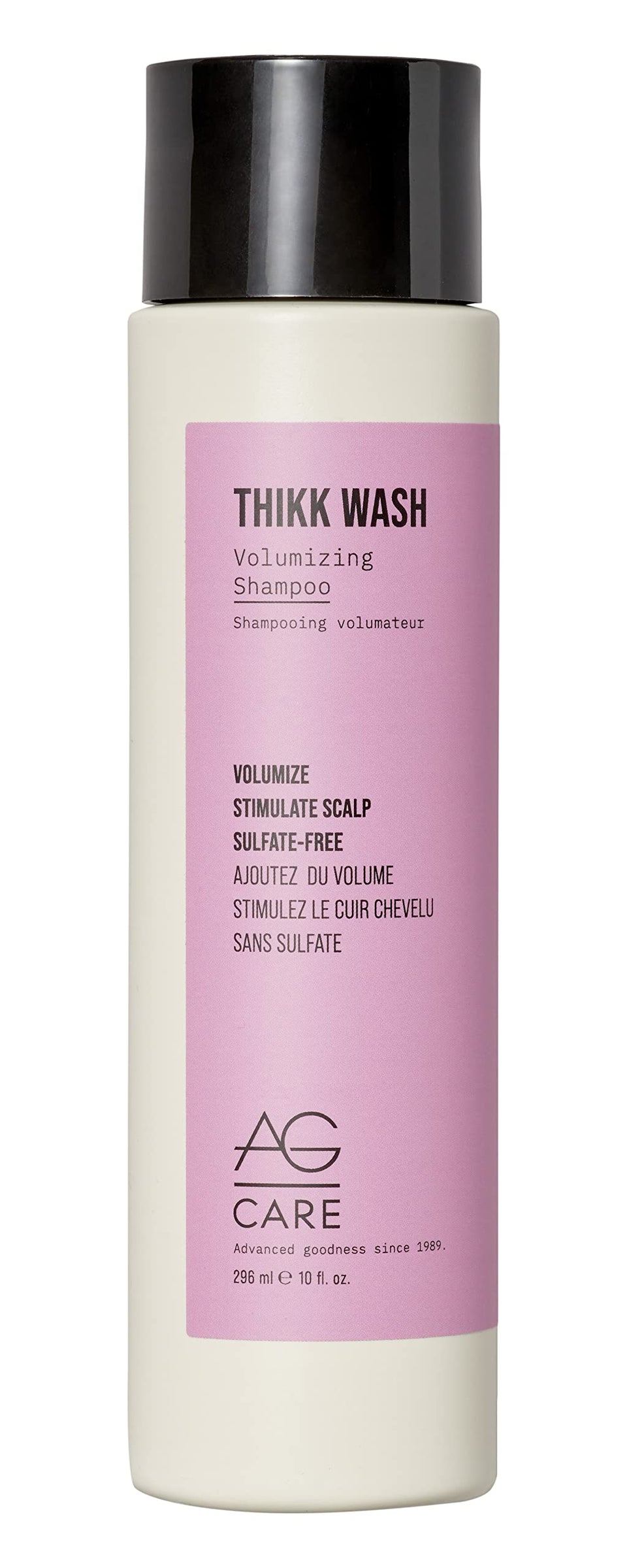 AG Care Thikk Wash bottle pour demonstrates easy dispensing for scalp cleansing.