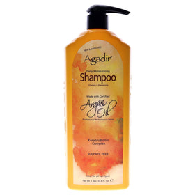 AGADIR Argan Oil Daily Moisturizing Shampoo bottle highlighting color-safe cleansing and UV protection
