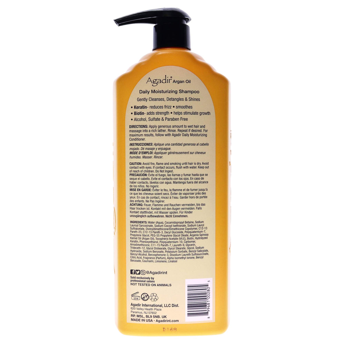 AGADIR Argan Oil Daily Moisturizing Shampoo packaging emphasizing gentle, color-safe care
