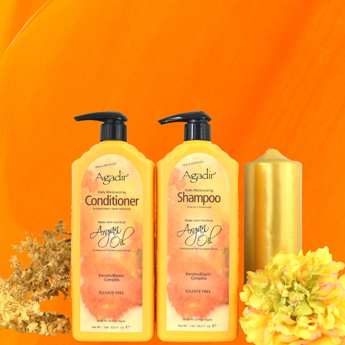 Agadir sulfate-free formula label highlights gentle, color-safe care.