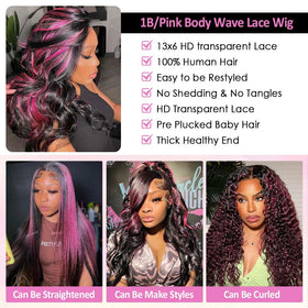 Agairl skunk stripe highlight wig adds bold color accents