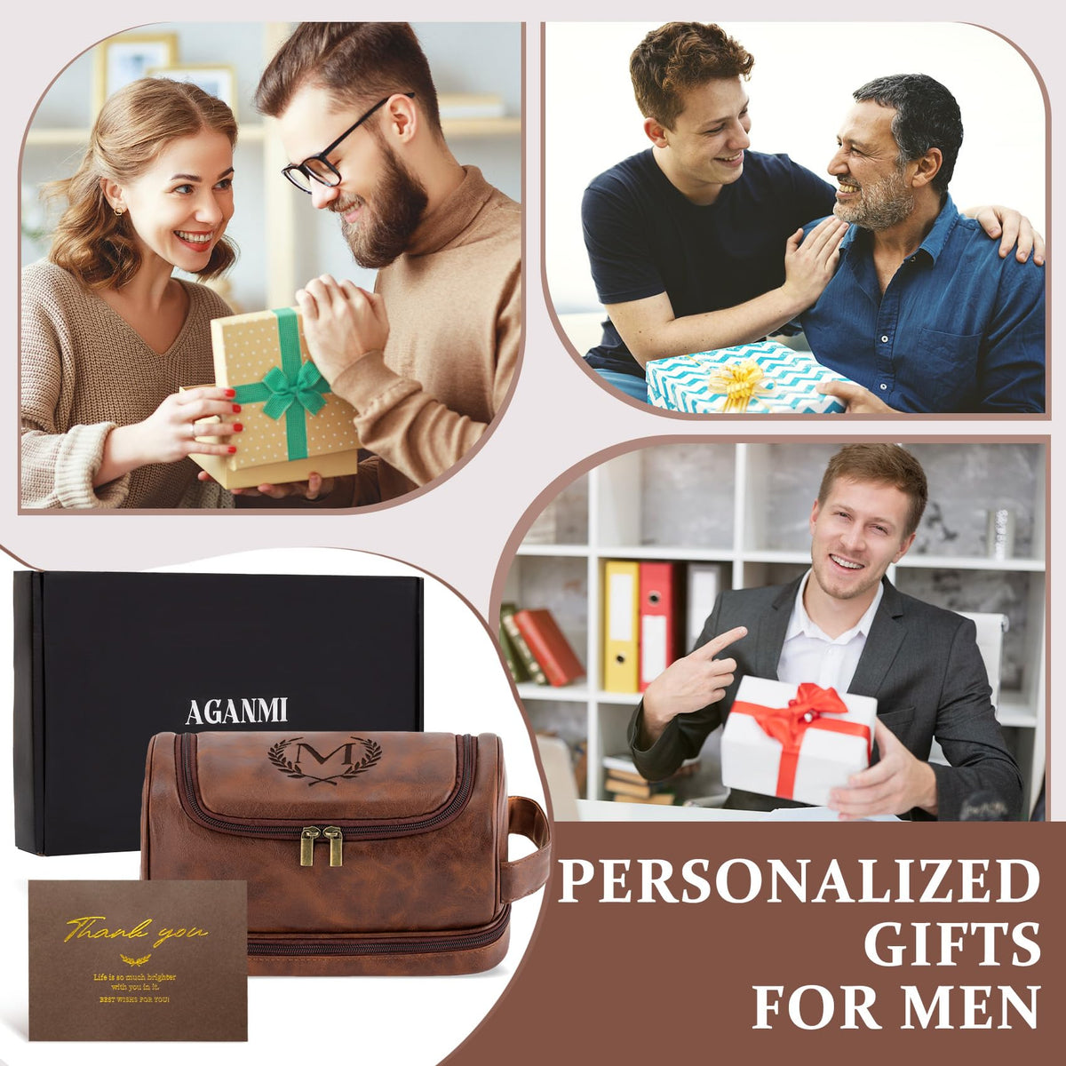 Aganmi laser-engraved initials on leather ensure long-lasting personalization.