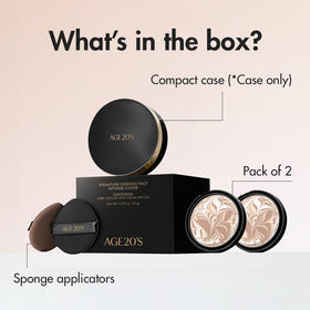 AGE20'S Signature Essence Pact Honey 27C glow swatch highlights radiance.