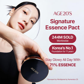 AGE20'S pact puff applies cushion for light, buildable coverage with dewy glow