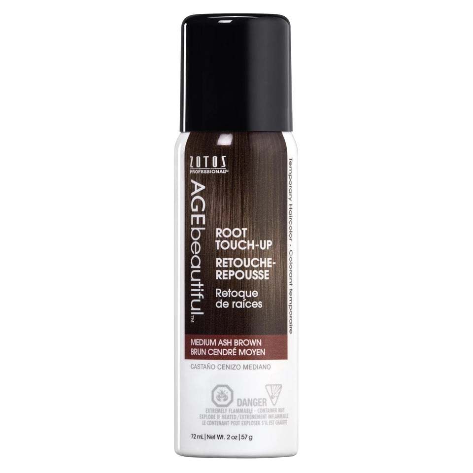 AGEbeautiful root touch-up spray bottle for quick gray root concealment.