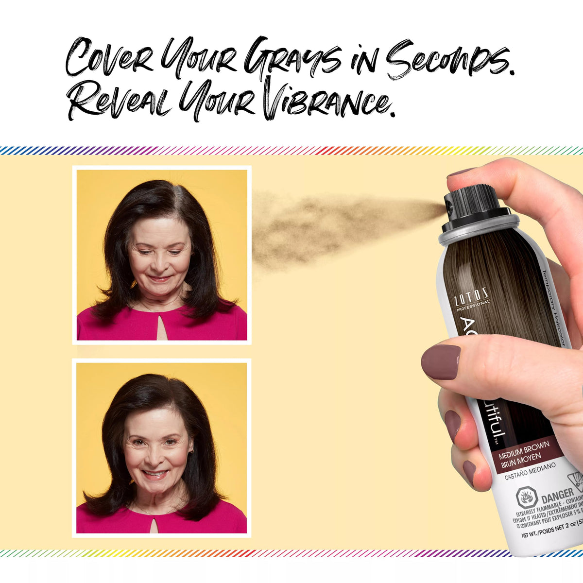 AGEbeautiful Root Touch-Up Spray dispense action highlights easy, controlled application