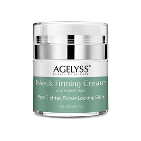 Agelyss Neck Firming Cream tube demonstrates targeted neck care for daily hydration and subtle lifting.