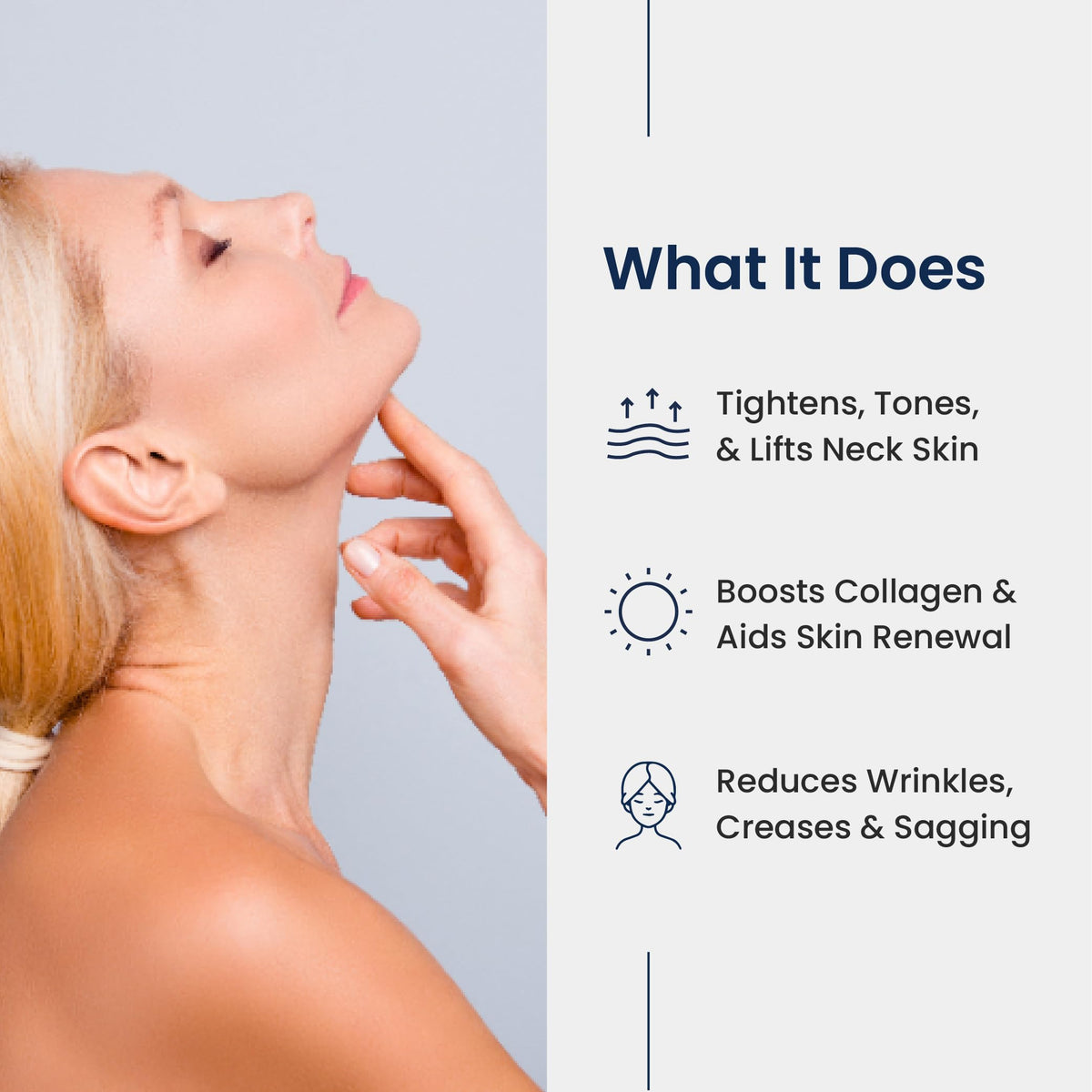 Agelyss Pepha-Tight closeup highlights patent barrier for firmer skin around the neckline.